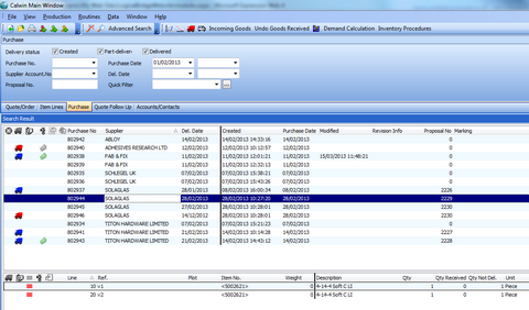 Purchase order screen